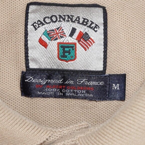 Faconnable Men's Polo Shirt Medium Beige 100% Cotton Short Sleeve Made in Malays - Picture 3 of 10